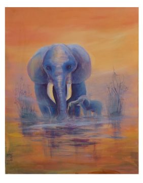 Art by anna - Caribbean Artists Collective - Prints for Sale "Mama, Look!" Mommy elephant and child.