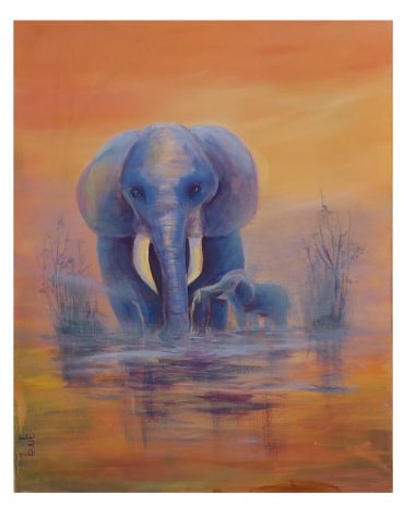 Art by anna - Caribbean Artists Collective - Prints for Sale "Mama, Look!" Mommy elephant and child.